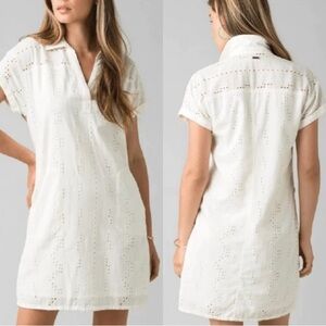 Prana LadyLand Crinkle Gauze Organic Cotton  Embroidered Eyelet Dress White Sz M